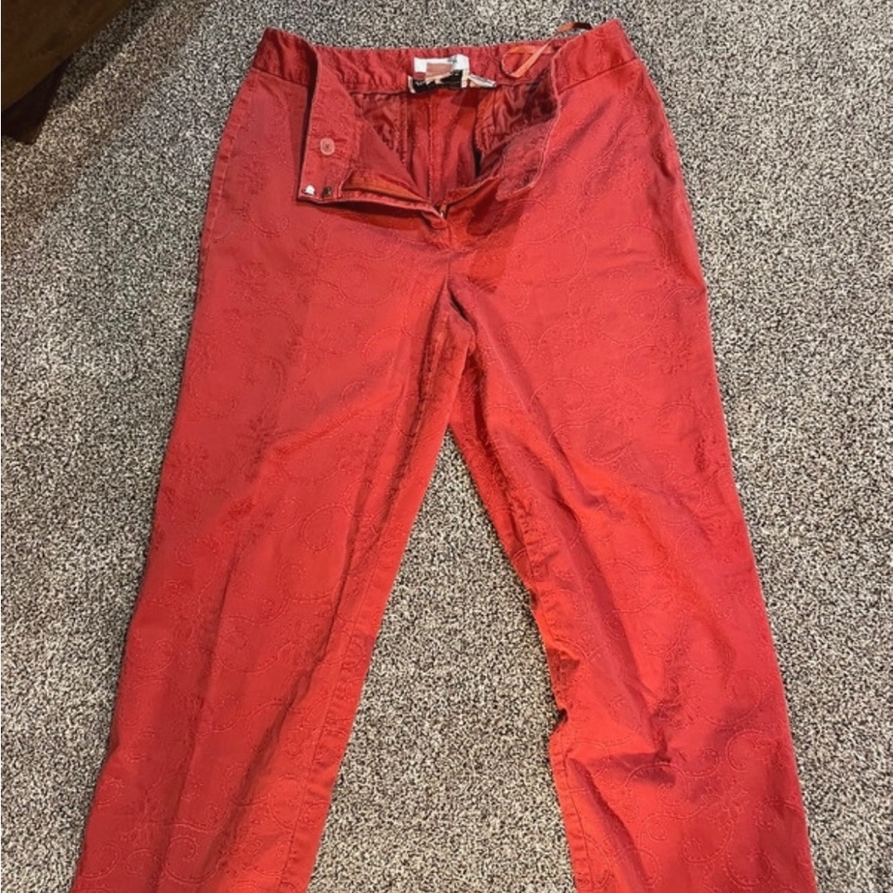 Red Textured Vintage Pants